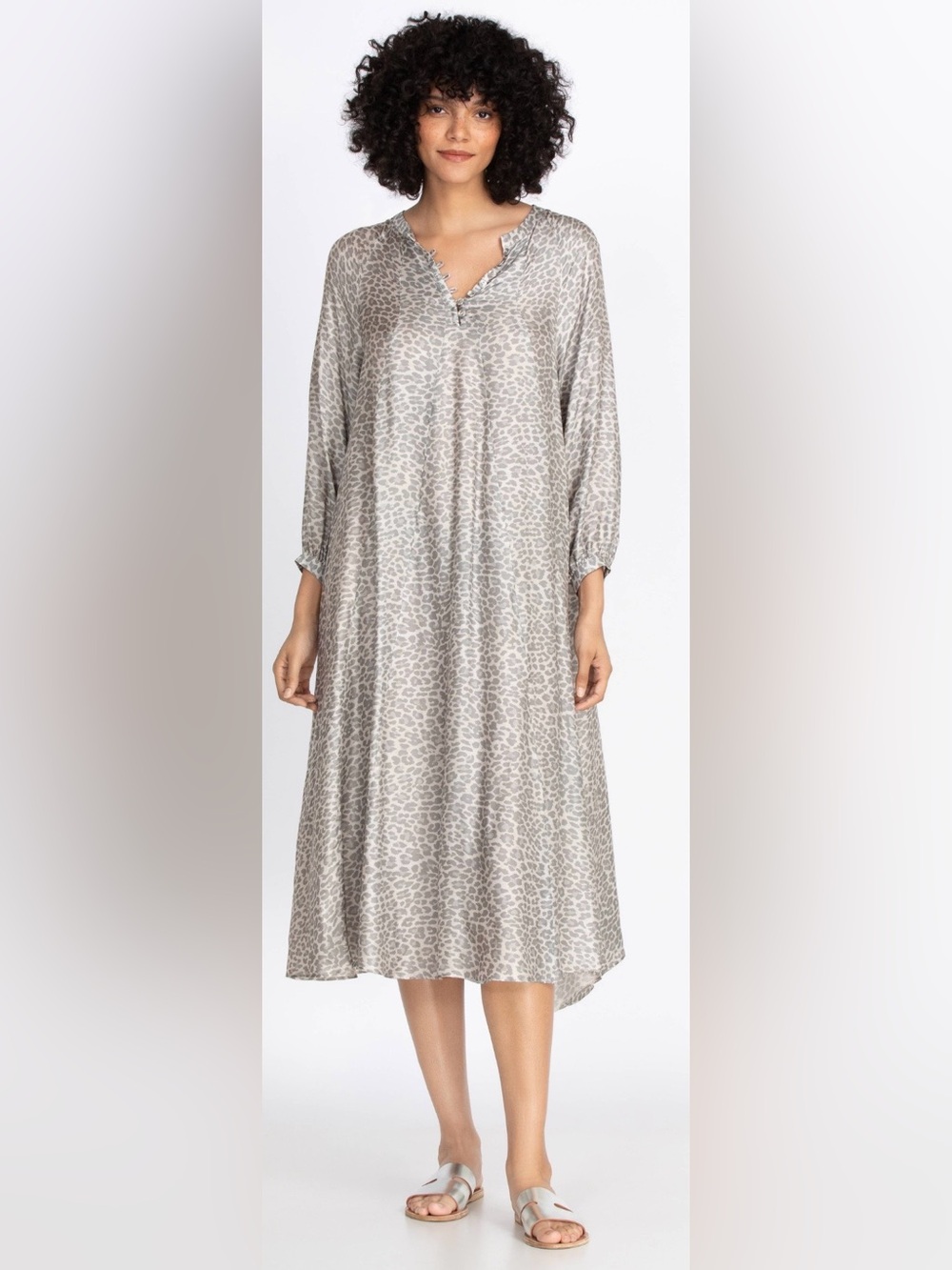 Johnny Was Calme Neutral Leopard Print Midi Dress Size Small
